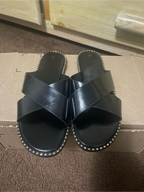Adviicd Women’s Black Cross-Strap Slide Sandals Size 9